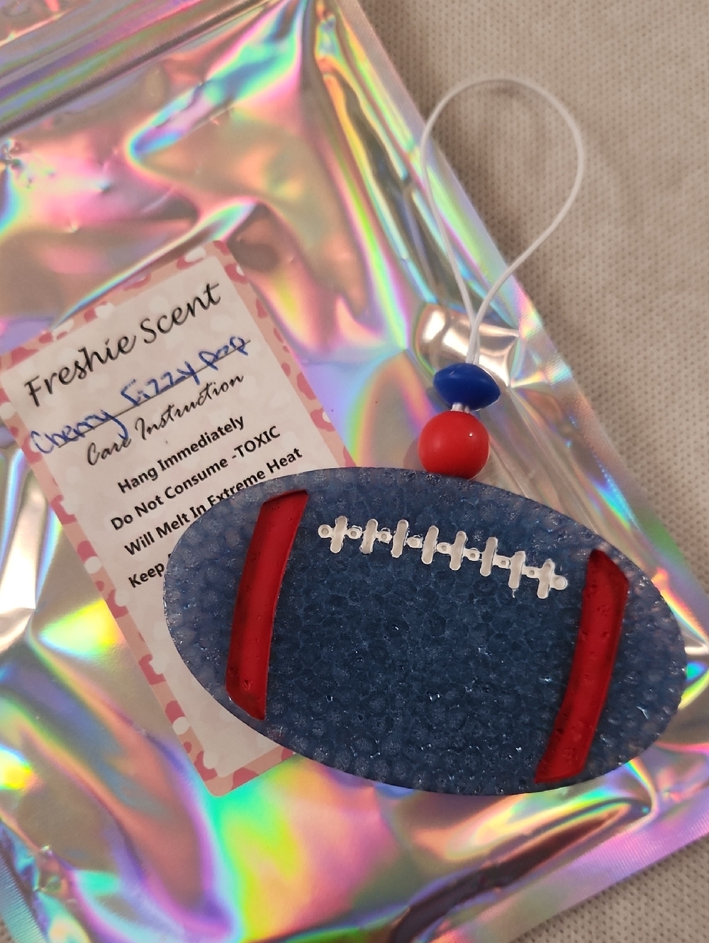 Blue and Red Football Air Freshener - Freshie Scent